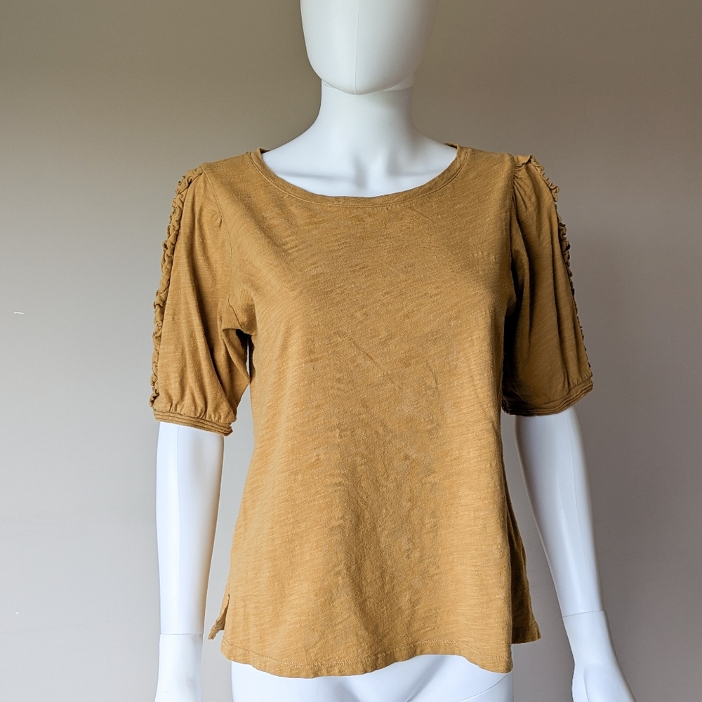 Anthropologie x Maeve Clemence Ruffle Sleeve Top - Mustard Yellow